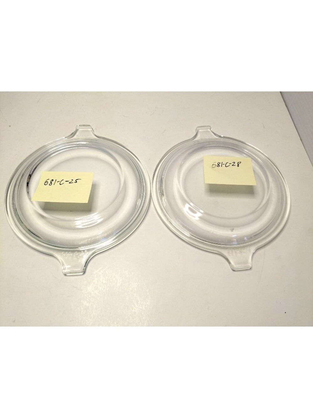Two Clear Glass Replacement Lids With Handles 681-C-25 & 681-C-28 Approx 5.5"
